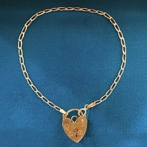 Antique Victorian 9ct English Gold Heart Padlock Bracelet